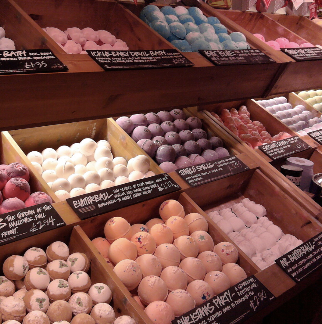 Lush bath bombs are sold without packaging, reducing waste. (Photo courtesy of Brammers)
